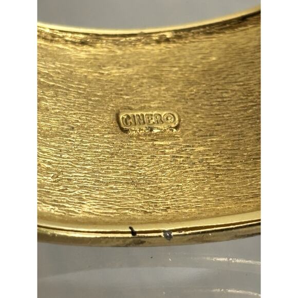 Vintage CINER Black Enamel/Rhinestone/Gold Plate Deco Clamper/Bangle/Bracelet - Picture 2 of 8